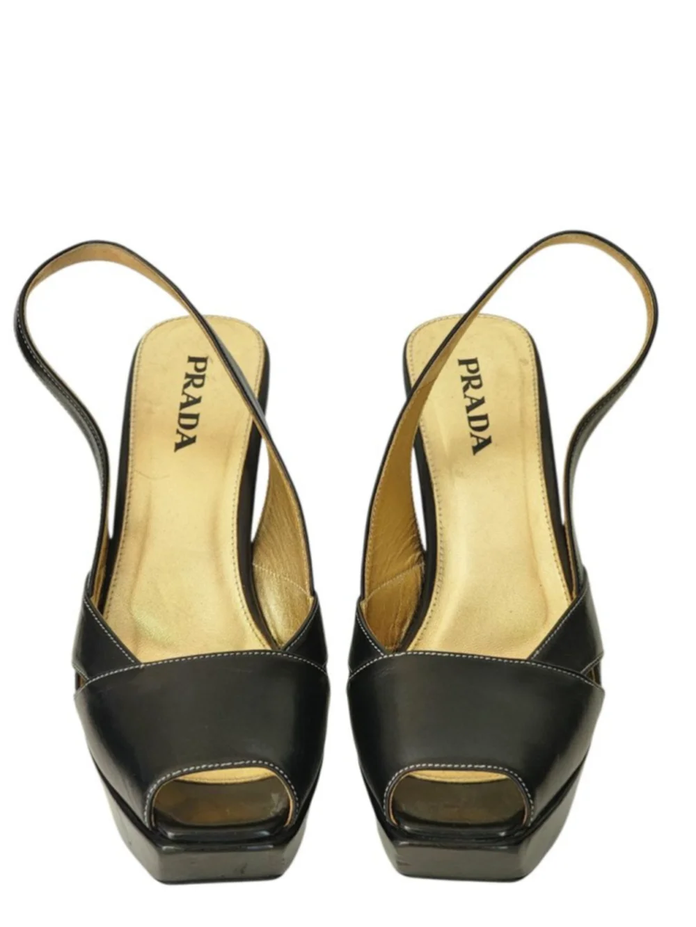 PRADA Black Square Peep Toe Platform Wedge Slingback‎ Sandals Size Size 36.5 6.5